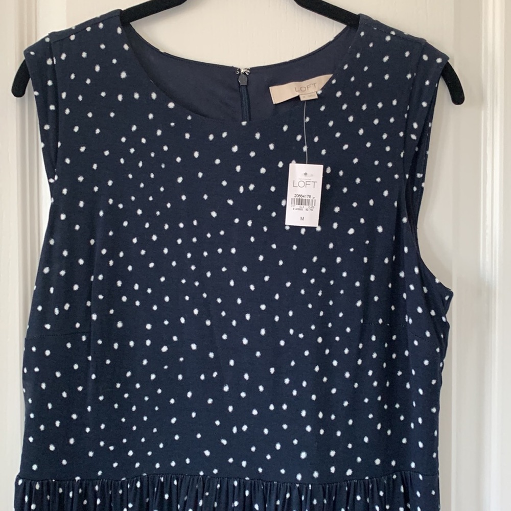 NWT LOFT Black/White Polka Dot Print Cap Sleeves Dress Size M - Picture 2 of 16